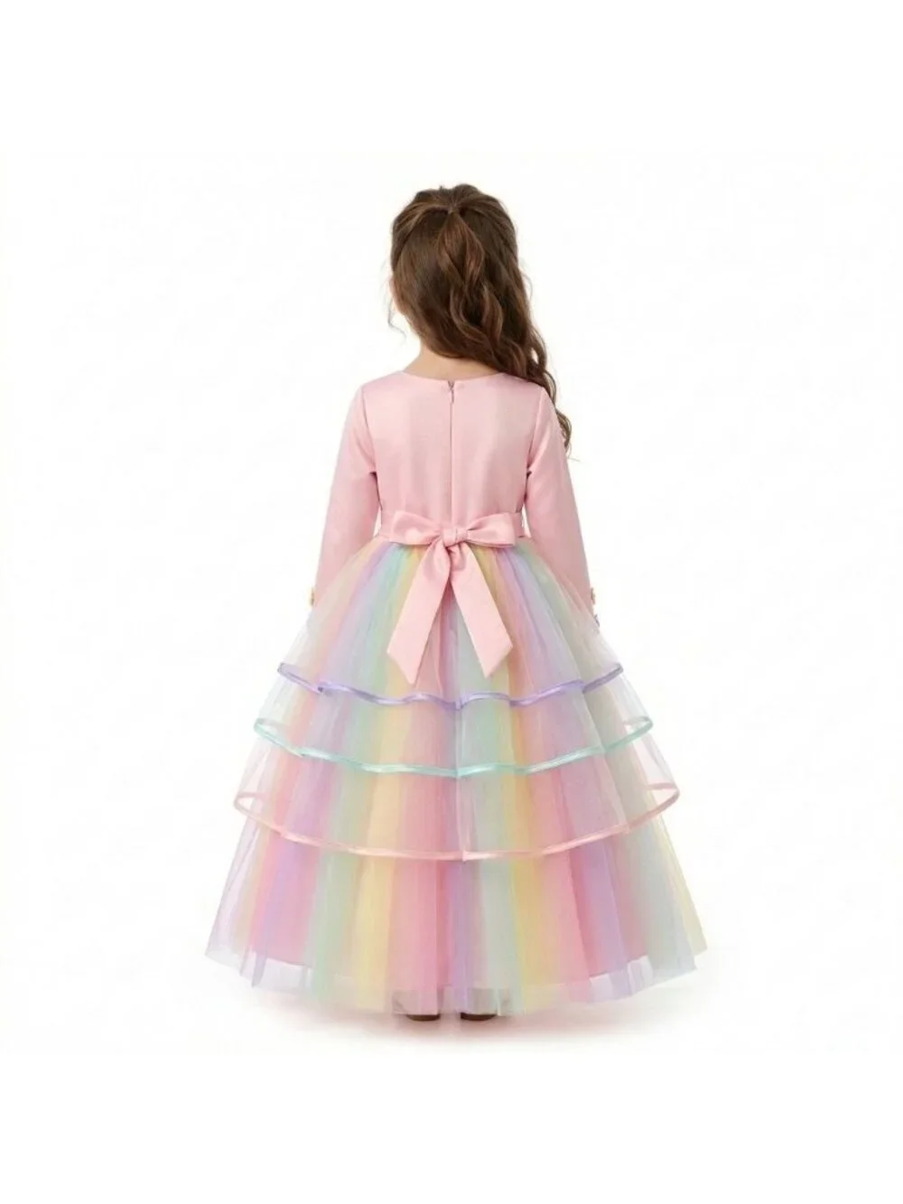 Girls Unicorn Princess Party Dress Pink Pastel Rainbow Tulle Birthday Party